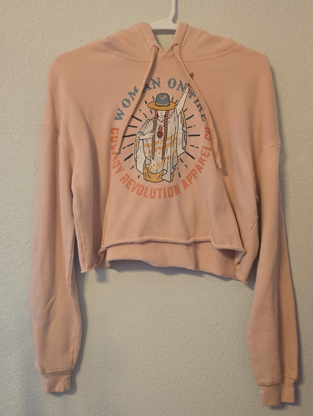 Cowboy Revolution Peach Cropped Graphic Hoodie